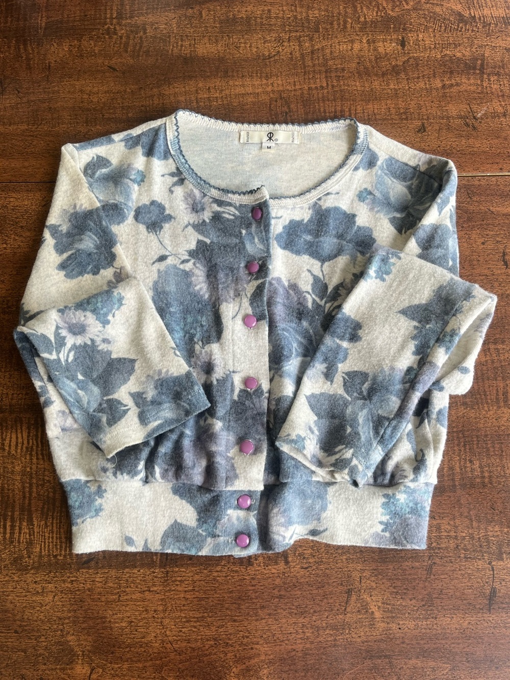Vintage Rampage Blue Gray Floral Button Front Cardigan Sweater M Fits XS USA
